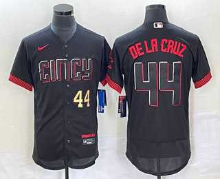 Mens Cincinnati Reds #44 Elly De La Cruz Number Black 2023 City Connect Flex Base Stitched Baseball Jersey2